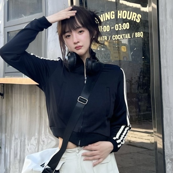 Áo Khoác Cardigan Cổ Đứng Tay Dài Họa Tiết Kẻ Sọc Trẻ Trung