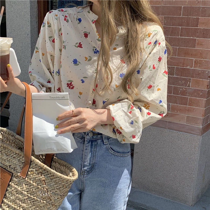 COZOK Áo Sơ Mi Chống Nắng Dáng Rộng Cổ Tròn In Hoa Xinh Xắn Hợp Thời Trang