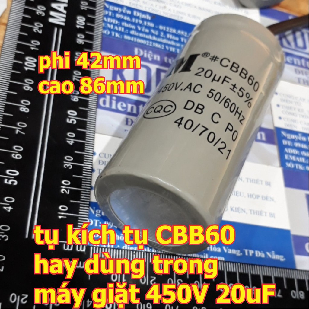 tụ điện tụ kích tụ CBB60 hay dùng trong máy giặt 450V 4uF ~ 20uF kde6301