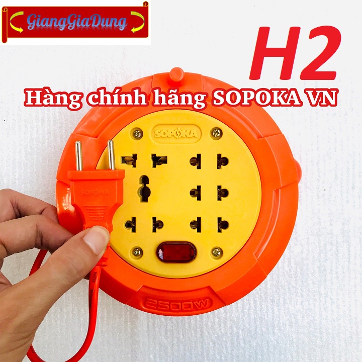 Ổ Cắm Điện Tròn Xoay Tay Lõi Sứ R95 SOPOKA, Dài 9.5 Mét, Chịu Tải Cao 2500W