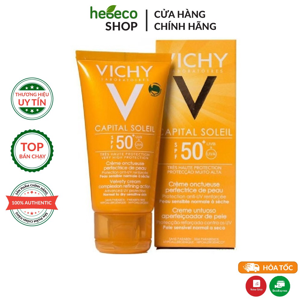 Kem Chống Nắng Bảo Vệ Da, Chống Lão Hóa Vichy Ideal Soleil Velvety Face Sun Cream SPF 50+ 50ml - Pháp Chính Hãng