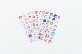 Bộ sticker 6 tấm thỏ quàng khăn