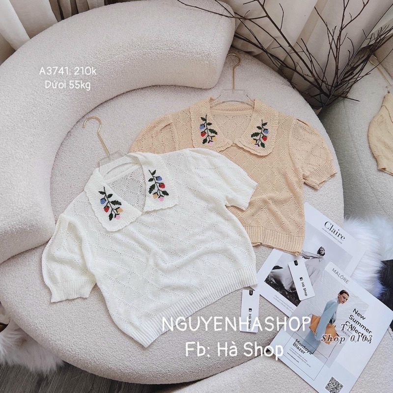 Áo Len Hoa Thêu Cổ Sen, Chất len giấy xinh quá chời