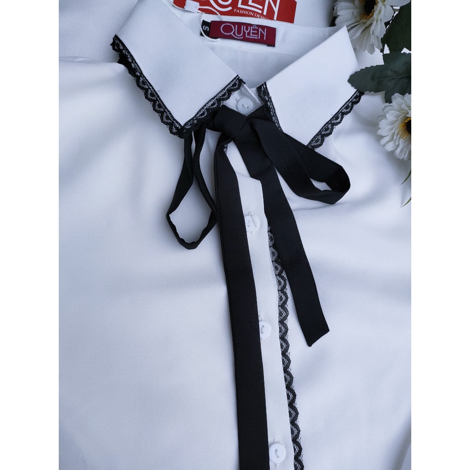Áo Sơ Mi Công Sở Nữ Tay Dài ,Cổ Phối Ren thắt nơ Thời Trang Quyên AA QUYÊN 009