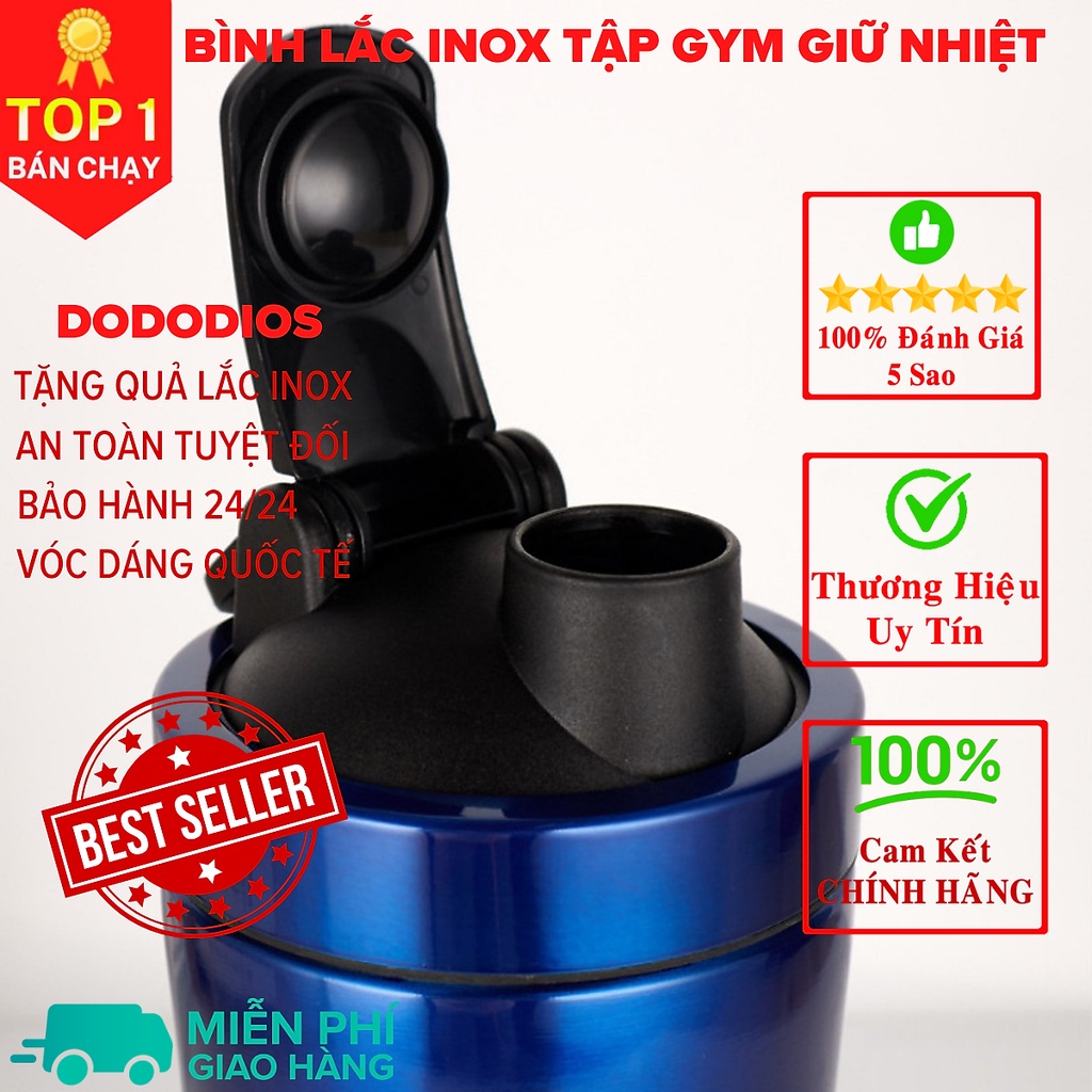 [Loại Cao Cấp - Giữ Nhiệt - Inox 304] bình lắc gym shaker, bình nước thể thao inox giữ nhiệt + Tặng quả lắc - Màu Bạc