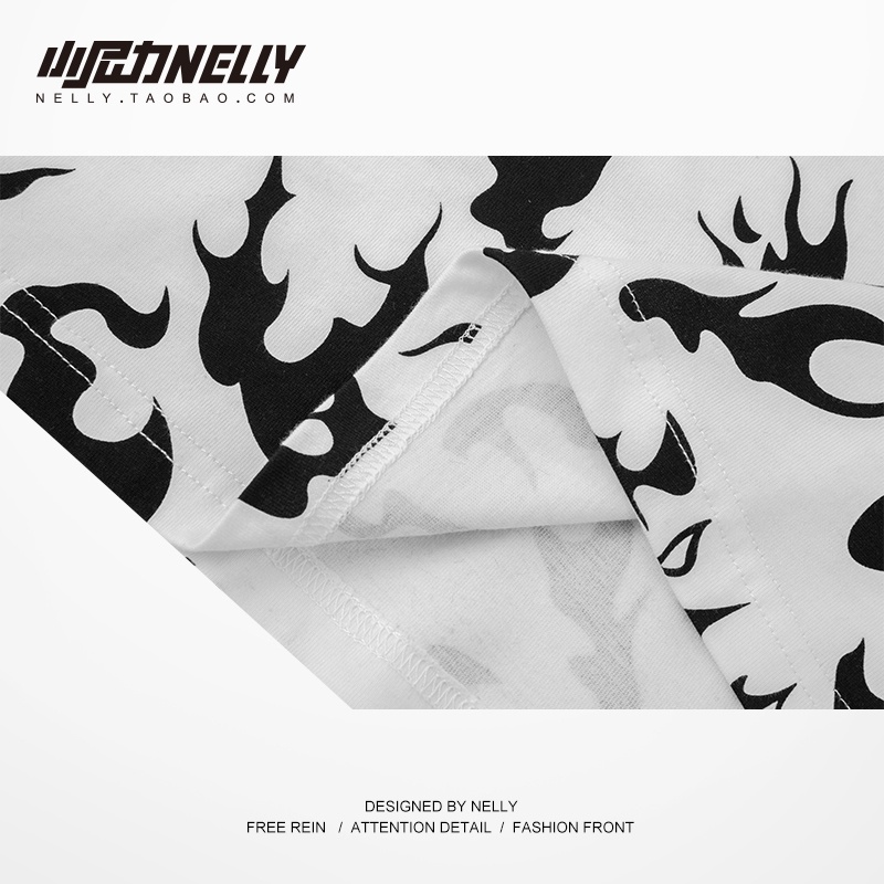 Áo thun Nelly - Heybig : Mẫu HỌA TIẾT NGỌN LỬA ĐEN TRẮNG