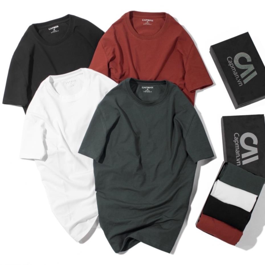 Áo thun nam cổ tròn basic CAPMAN vải cotton dày dặn, co giãn, tay ngắn New !