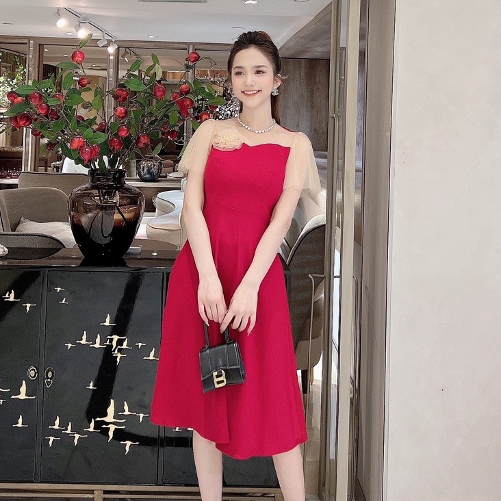 Váy đầm ngực ren đính hoa váy công sở đẹp giá rẻ chất lượng cao có quà ngẫu nhiên