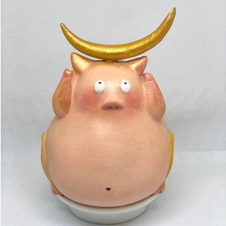 Tượng Gốm Thủ Công - Vẽ tay "Pig Moon" - Heo nhỏ nhặt Ánh Trăng Tri Thức -Tượng may mắn - Quà tặng