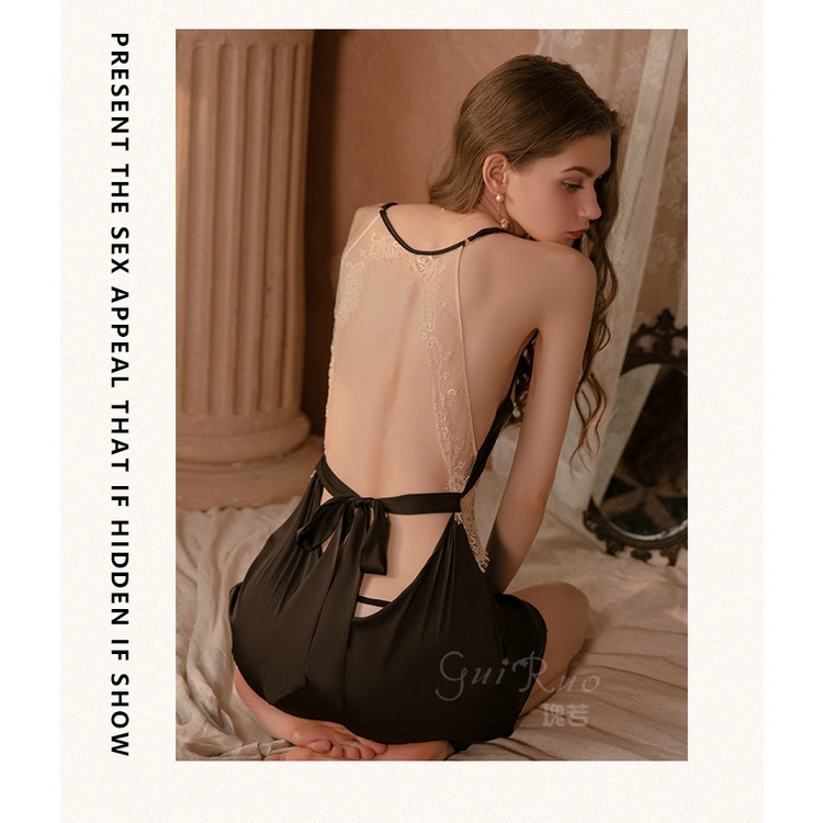 Váy ngủ viền ren hở lưng cao cấp (kèm chíp) 1236