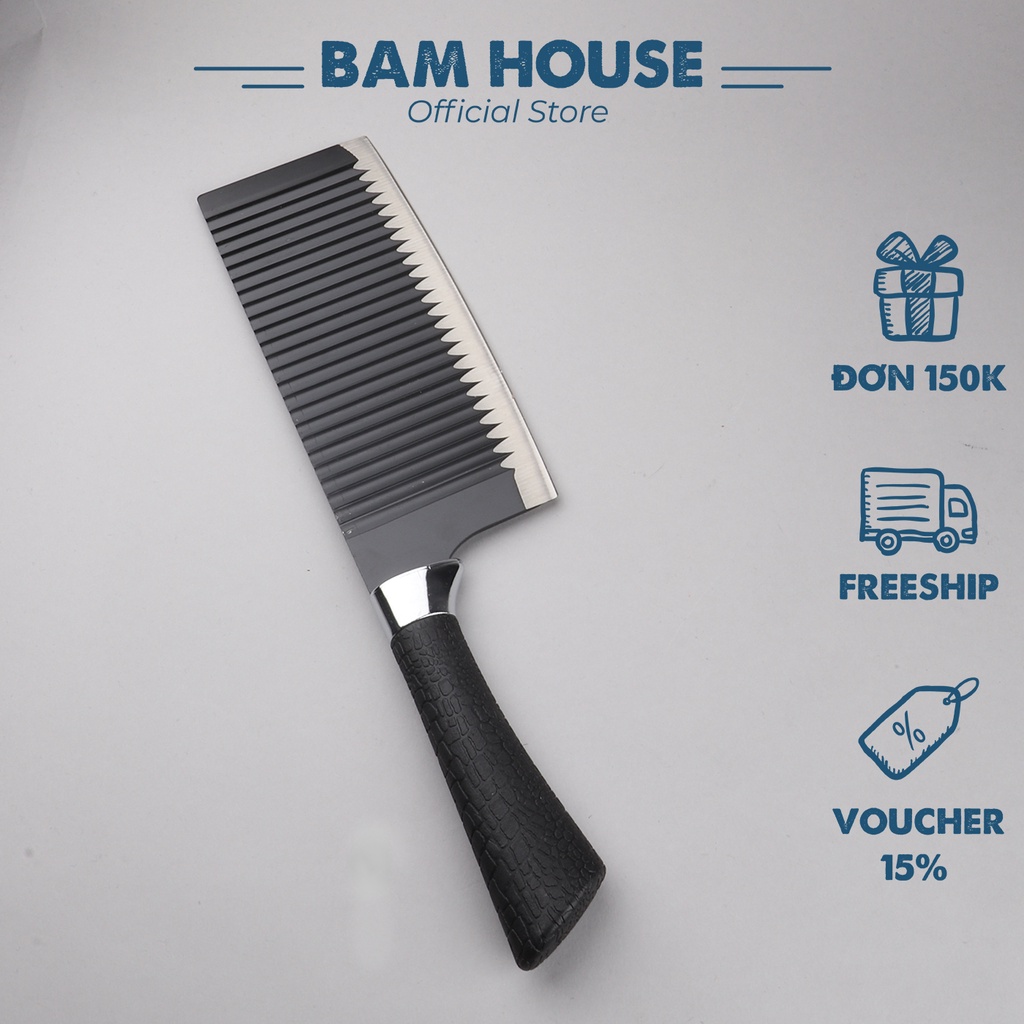 Dao bếp đa năng inox Bam House lưỡi gợn sóng siêu bén cán cao su cao cấp DGS01