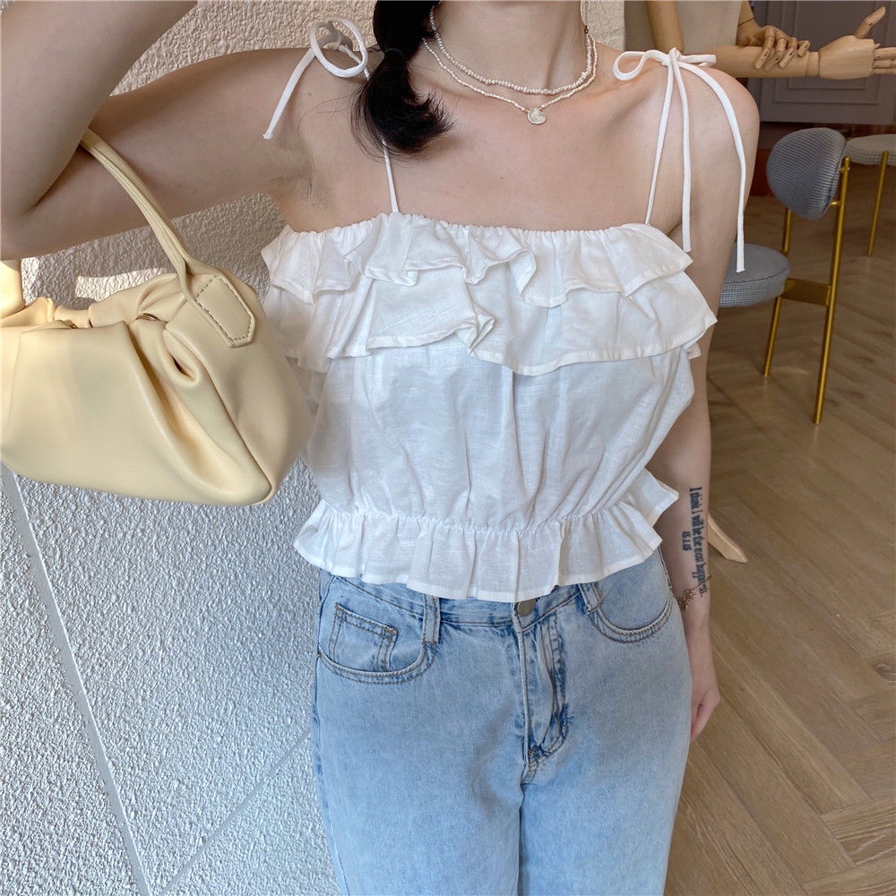 Áo Hai Dây Thiết Kế Mới Đính Nơ Xinh Xắn Thiết Kế Mỏng Thời Trang Dành Cho Nữ