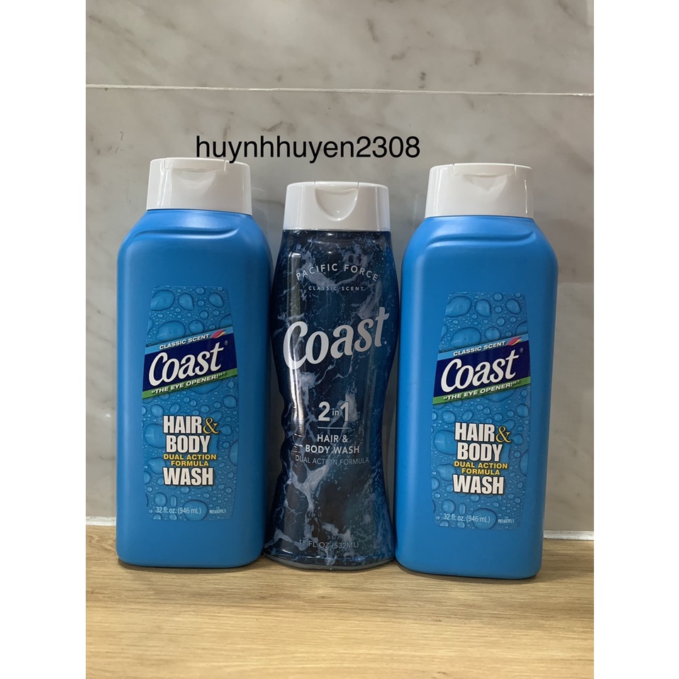 [ Hàng chuẩn USA] Sữa Tắm Gội COAST Hair &amp; Body Dành Cho Nam- 532/946ml.