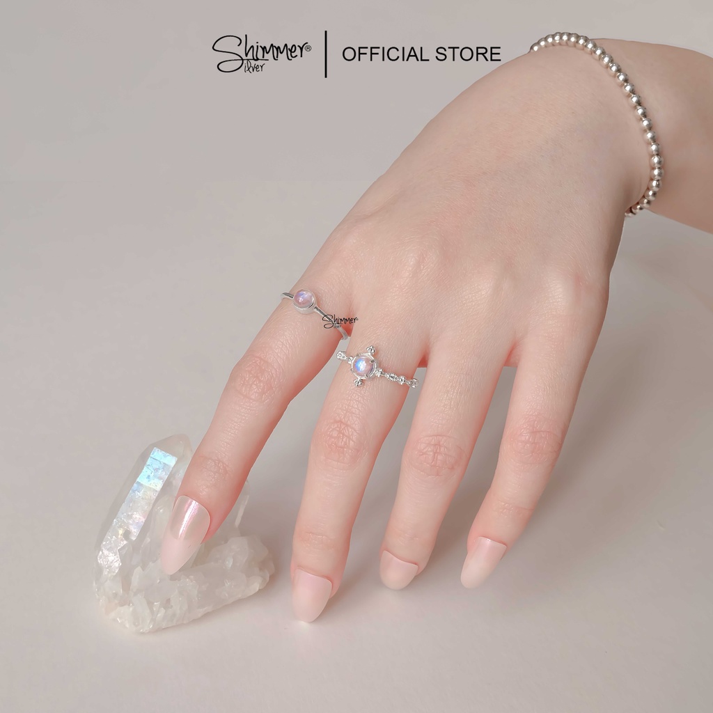 [PROMISE RING] Nhẫn Nữ Bạc 925 Cao Cấp SHIMMER SILVER Đá Mặt Trăng Thiên Nhiên LUNA MOONSTONE Phong Thủy May Mắn