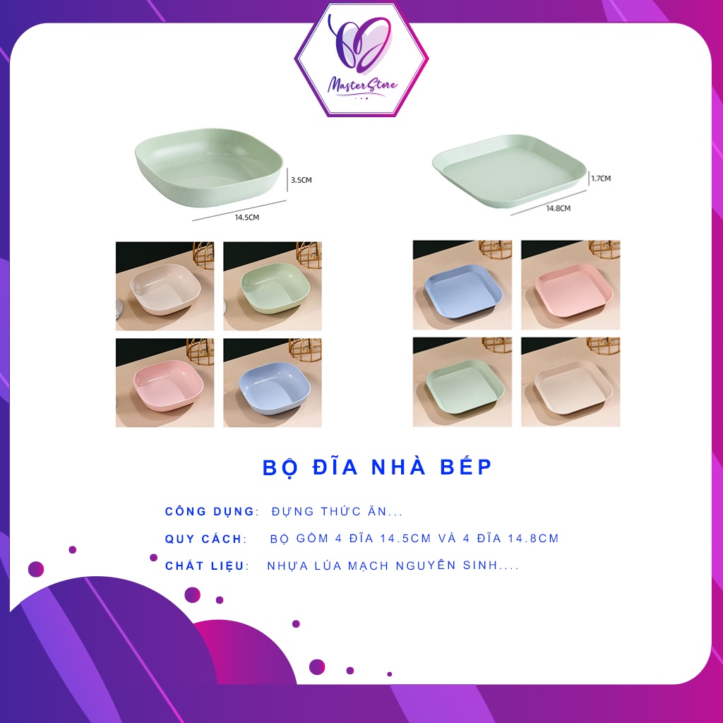 Bộ chén đĩa lúa mạch nhiều màu siêu bền mỏng nhẹ tiện lợi Master Store