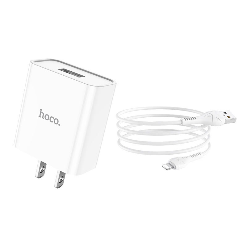 Bộ sạc nhanh Hoco C81 USB Lightning sạc nhanh 2.1A, thích hợp với dòng iPhone/iPad/Airpod..., dây nhựa dẻo, dài 1m