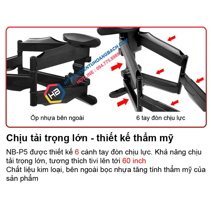 [Chính Hãng] Giá treo tivi đa năng NB P5 32-60 inch / 40 - 70 Inch - Giá Treo Tivi Xoay Cơ Động