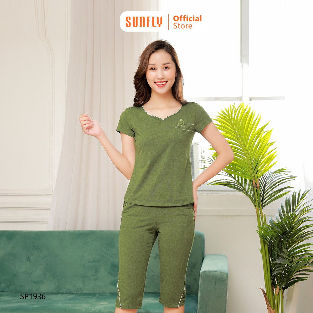 Bộ đồ nữ mặc nhà cotton SUNFLY áo cộc quần ngố SP1936