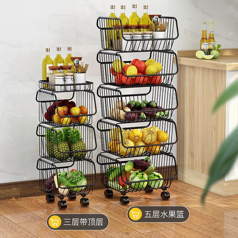 Kệ nhà bếp tầng nhiều Giỏ đựng rau củ quả đa chức năng gia đình lưu trữ di động | BigBuy360 - bigbuy360.vn