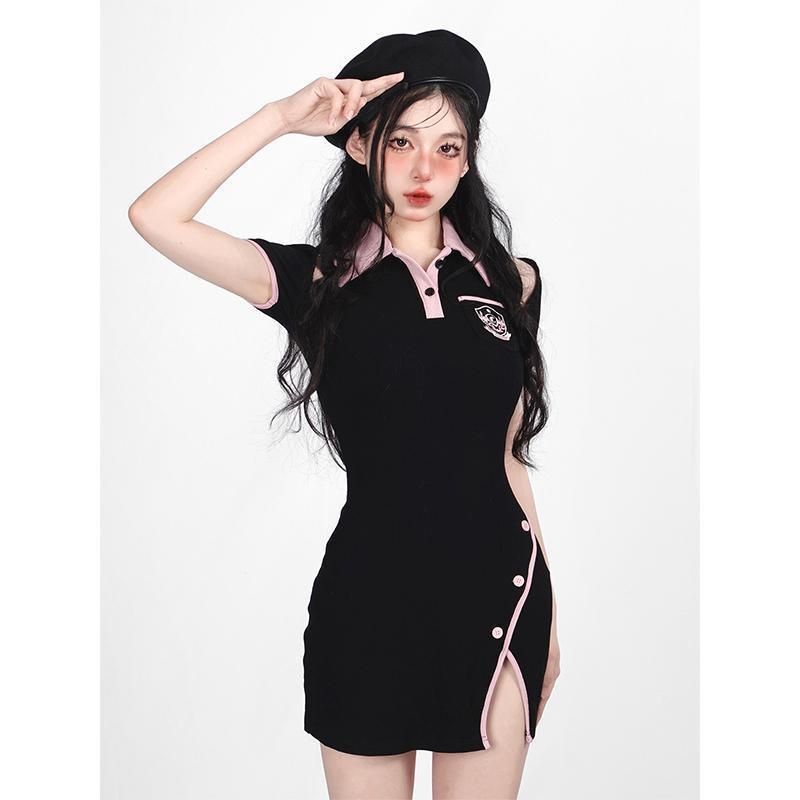 COZOK Đầm Tay Ngắn Cổ polo Ôm Eo Thời Trang