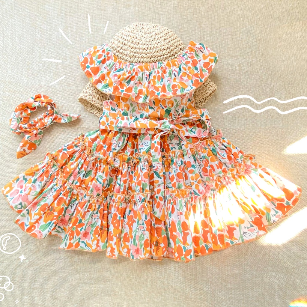 Váy hoa nhiều tầng kèm turban bé gái sơ sinh 1 2 3 4 tuổi MINTSCLOSET Mint's Closet - GS1073