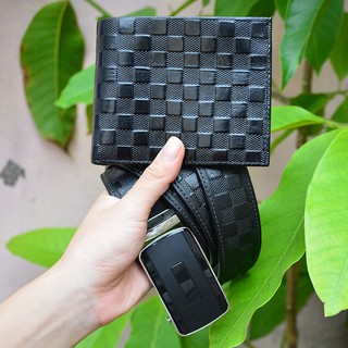 Combo dây nịt da và ví nam da bò thật