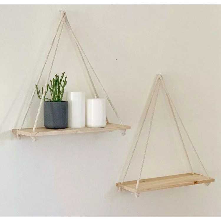 Kệ treo tường 10X30Cm, vitage decor trang trí hiện đại đẹp, loại 1 tầng kệ, được tặng kèm dây thừng