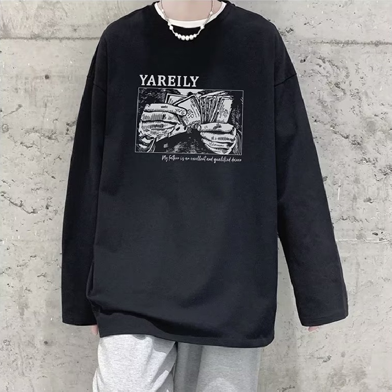 Áo Thun Tay Dài Dáng Rộng In Chữ Phong Cách Hip Hop Nhật Bản Thời Trang Cho Nam Và Nữ size M-5XL