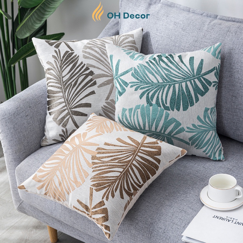 Gối Tựa Lưng Gối Sofa Vuông 45X45 Họa Tiết Dệt Hiện Đại Hình Lá Trang Trí Sofa Homestay Cafe