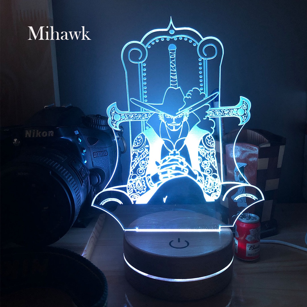 Đèn Led Anime MIHAWK One Piece Đèn Led 16 Màu Hình Nhân Vật Hoạt Hình, Đèn Ngủ Led 3d, Cảm Ứng , Điều Khiển Từ Xa[AN-35]