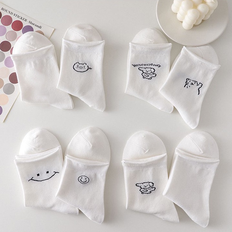 Vớ Cổ Cao In Họa Tiết Hoạt Hình Màu Trắng Thời Trang Phong Cách Hàn Quốc Cho Nam Và Nữ