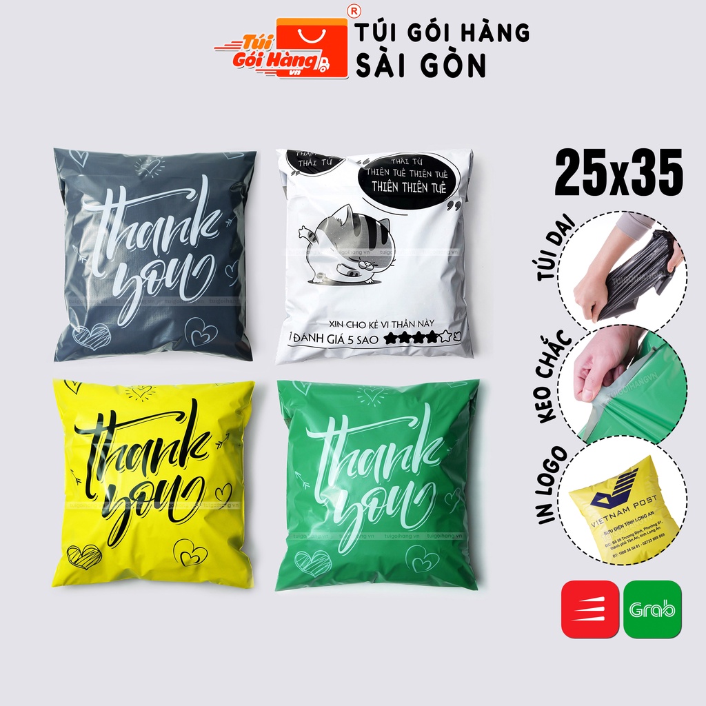 Túi niêm phong in thank you 25x35 TUIGOIHANGVN cuộn 100 cái - In logo in thương hiệu theo yêu cầu