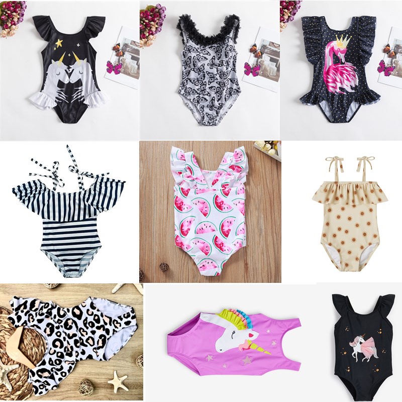 Bộ Đồ Bơi Một Mảnh Hai Dây Họa Tiết Thiên Nga/Bướm Chấm Bi Cho Bé Gái 1-5 Tuổi