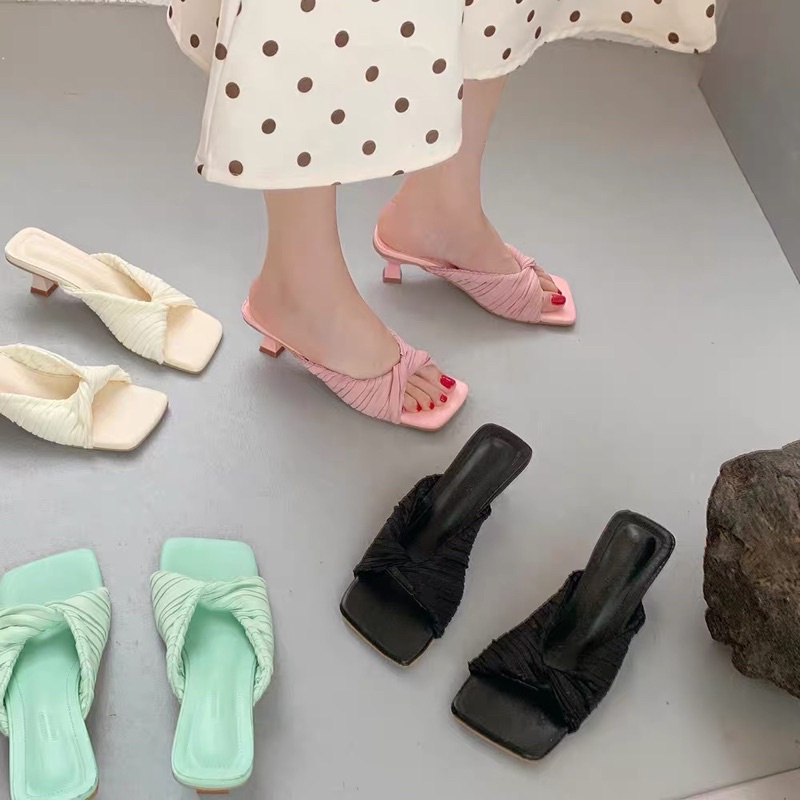 ✨💕Giày cao gót 5 phân, quai vải xoắn chéo màu siêu ngọt ạ