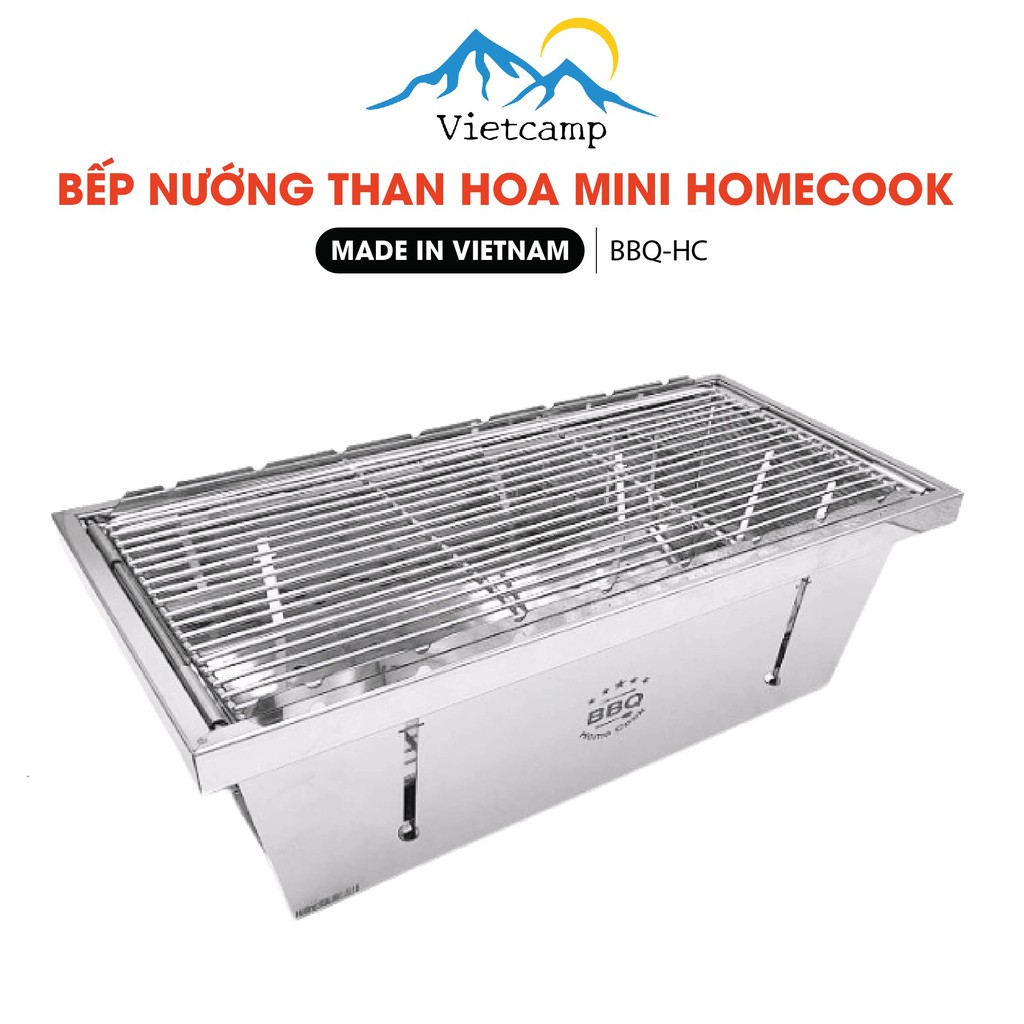 Bếp nướng than chống gỉ BBQ Mini BBQ HomeCook - Thiết kế gấp gọn siêu tiện dụng - Inox 304 bóng và bền - 42x21cm