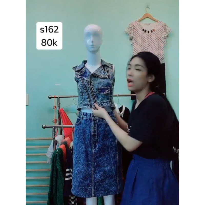 áo khoác jean cộc tay cổ vest. S162