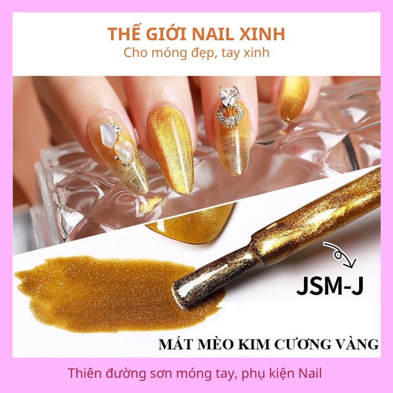 Sơn mắt mèo kim cương sơn gel AS móng tay tone màu bạc vàng và cầu vồng mã JSM 15ml