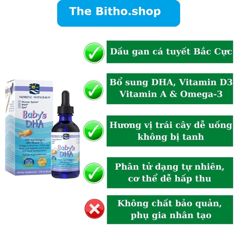 [4/2024]Nordic Baby's DHA 60ml vitamin, miễn dịch cho trẻ