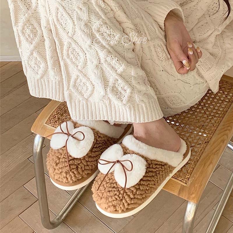 Oeteo Dép Bông Đi Trong Nhà Mũi Tròn Đế Dày Cho Nữ