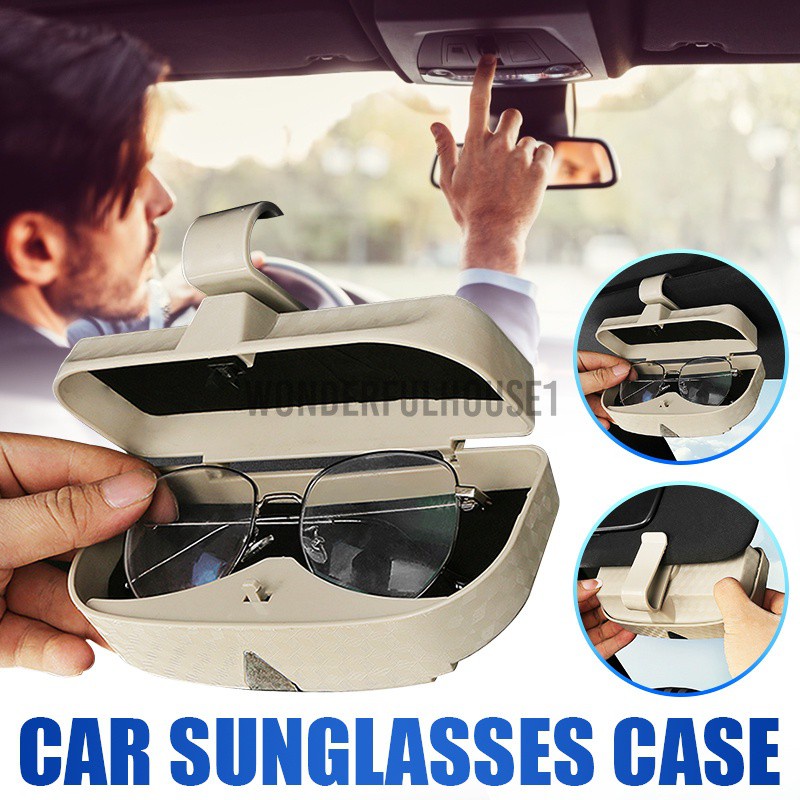 2021 3Colors Portable Car Sunglasses Storage Case Card Bill Holder Box 360° Rotating Dustproof/Heat-resistant/Shock-proof Car Glasses Holder for Car Sun Visor