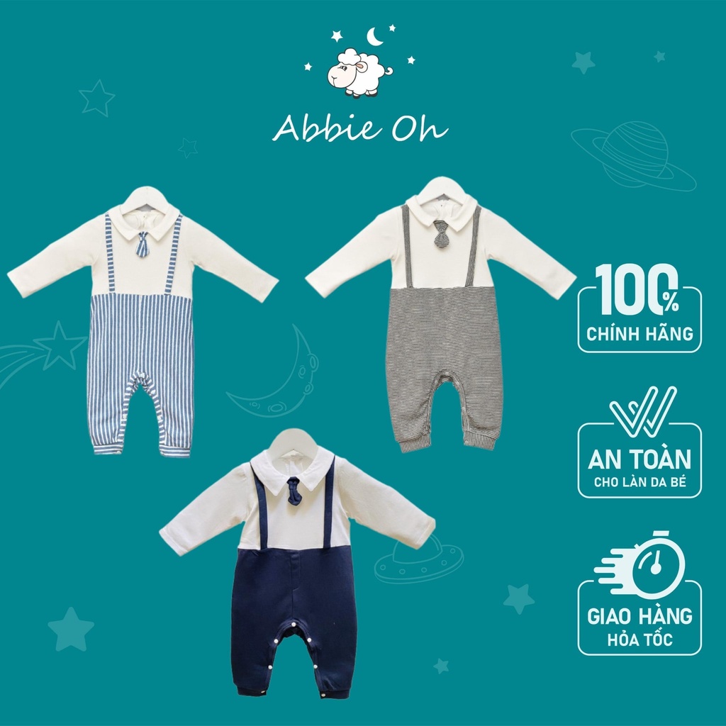 Bộ quần áo Bodysuit cotton dài tay ABBIEOH thiết kế quần yếm kèm cavat cho bé trai 0-12 tháng BD206 AW20