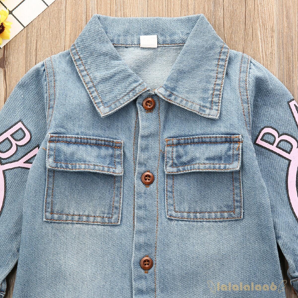 Romper liền mảnh denim in hình hươu cao cổ cho bé