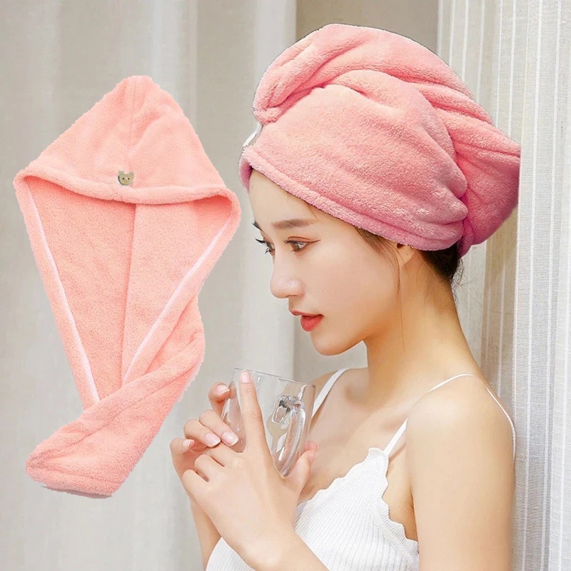 Khăn Tắm Quấn Đầu Nhanh Khô Bằng Sợi Siêu Nhỏ Hình Gấu Dễ Thương Cho Nữ