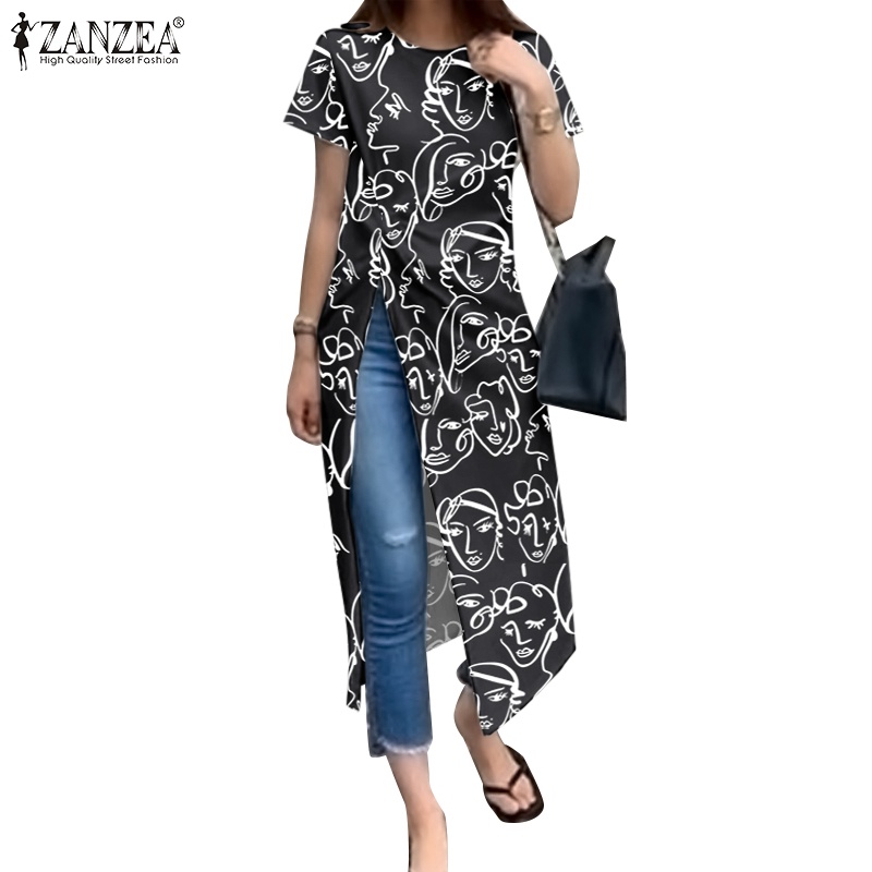 Áo kiểu Zanzea tay ngắn cổ tròn phong cách retro cho nữ