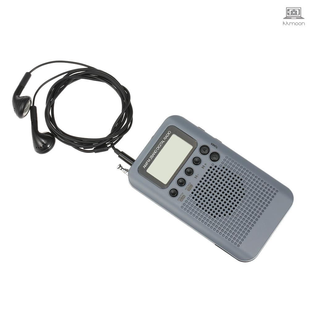 HRD-104 Portable AM/ FM Stereo Radio Pocket 2-Band Digital Tuning Radio Mini Receiver Outdoor Radio w/ Earphone Lanyard 1.3 Inch LCD Display Screen