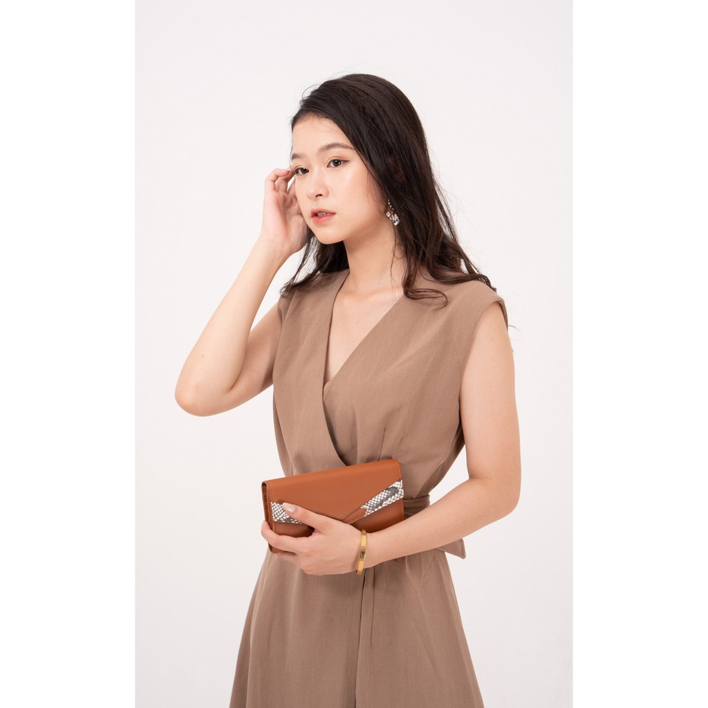 Ví Nữ Da Bò Phối Da Trăn Cao Cấp Màu Da Cam, Màu Đen, Màu Đỏ WT Leather 030099102, 030099111, 030099133