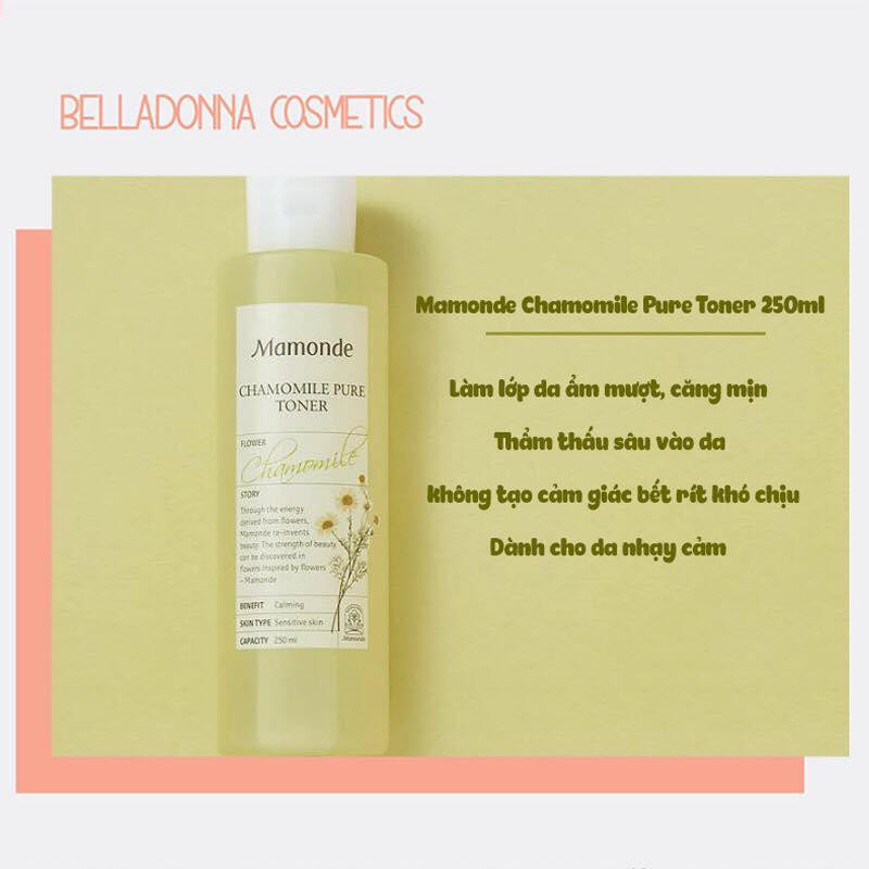 [Da Nhạy Cảm] Nước Hoa Hồng Chiết Xuất Từ Hoa Cúc La Mã Giúp Làm Dịu Da Kích Ứng Mamonde Chamomile Pure Toner 250ml