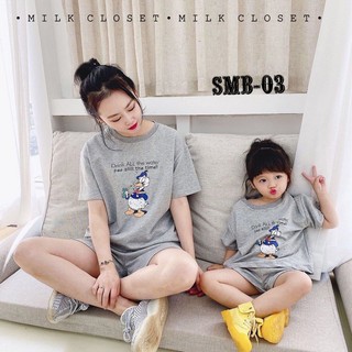 Set bộ hè đôi cho mẹ và bé màu xám thoáng mát cao cấp SMB03