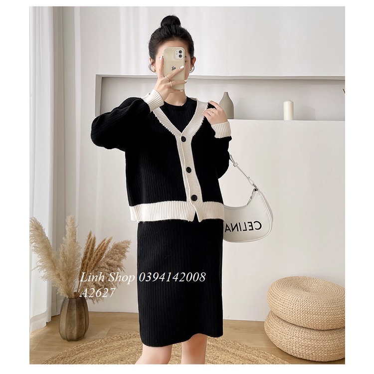 Set Áo Váy Len Lịch Sự Dày Dặn A2627