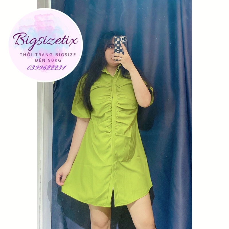 BIGSIZE Đầm sơ mi nhún nẹp thanh lịch bigsize 50-90kg mẫu chụp thật 100%